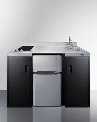 Summit CK55ADASINKR 54.13" W Black 2-Burner Smooth-Top Cooktop All-In-One Combination Kitchenette - 115 Volts