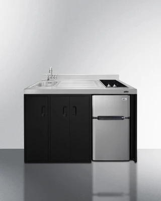 Summit CK54SINKL 54" W Black One Piece Stainless Steel Top with Deep Drawn Sink All-In-One Kitchenette - 115 Volts