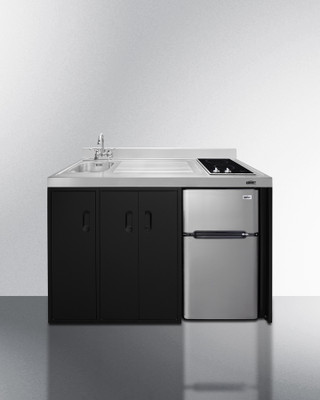 Summit CK54SINKL 54" W Black One Piece Stainless Steel Top with Deep Drawn Sink All-In-One Kitchenette - 115 Volts