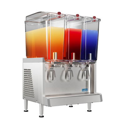 Crathco-UNIC CS-3L-16-290 Simplicity Series 20.5" W Stainless Steel Base with 3 (4.75 Gal.) Clear Plastic Bowls Electric Bubbler Pre-Mix Cold Beverage Dispenser - 120 Volts