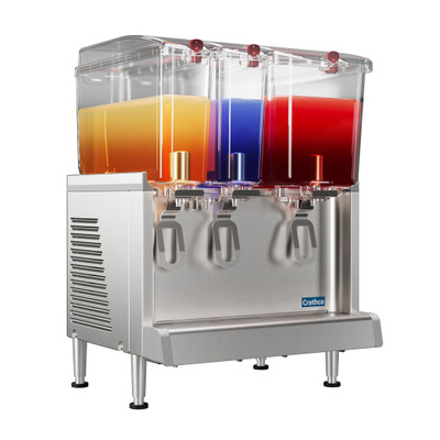 Crathco-UNIC CS-3D-16-290 Simplicity Series 20.5" W Stainless Steel Base with 1 (4.75 Gal.) and 2 (2.4 Gal.) Clear Plastic Bowls Electric Bubbler Triple Combo Pre-Mix Cold Beverage Dispenser - 120 Volts