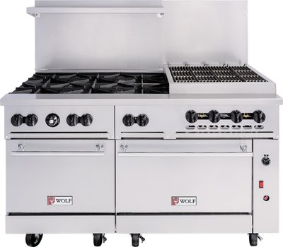 Wolf C60SS-6B24CB-LP 60" W 6 Burners Natural Gas Challenger XL Restaurant Range - 302,000 BTU