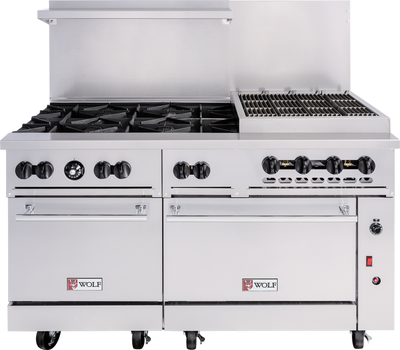 Wolf C60SS-6B24CB-LP 60" W 6 Burners Natural Gas Challenger XL Restaurant Range - 302,000 BTU