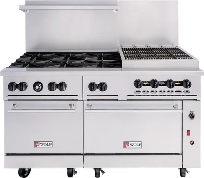Wolf C60SS-6B24CB-LP 60" W 6 Burners Natural Gas Challenger XL Restaurant Range - 302,000 BTU