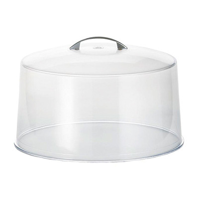 TableCraft Products 422A 12" W x 7 1/2" H Clear Cake Cover With Chrome Plate Handle