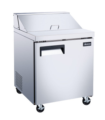 Omcan USA 50045 28" W Stainless Steel 1 Door Refrigerated Pizza Prep Table -110 Volts 0.2 HP