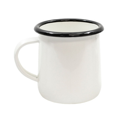TableCraft Products 80009 12 Oz. Vitreous Porcelain Enamel Coated Steel Creamy White With Black Rim Enamelware Collection Mug
