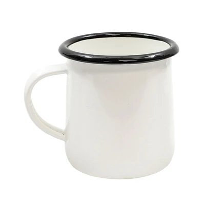 TableCraft Products 80009 12 Oz. Vitreous Porcelain Enamel Coated Steel Creamy White With Black Rim Enamelware Collection Mug