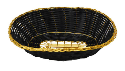 Omcan USA 47194 9″ D x 6.25″ W x 2.25" H Black Golden Trim Long Oval Woven Basket