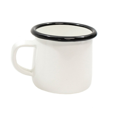 TableCraft Products 80008 6 Oz. Vitreous Porcelain Enamel Coated Steel Creamy White With Black Rim Enamelware Collection Mug