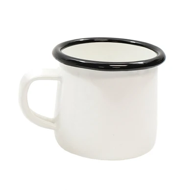 TableCraft Products 80008 6 Oz. Vitreous Porcelain Enamel Coated Steel Creamy White With Black Rim Enamelware Collection Mug