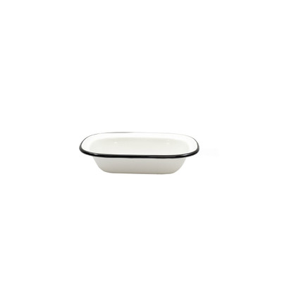 TableCraft Products 80013 7 3/4" W x 5 3/4" D x 1 3/4" H Rectangular Vitreous Porcelain Enamel Coated Steel Creamy White With Black Rim Enamelware Collection Serving Pan