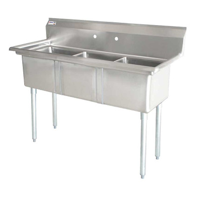 Omcan USA 43765 75" W Stainless Steel 18 Gauge Three Compartment with Galvanized Legs Pot Sink