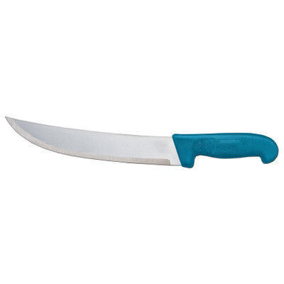 Omcan USA 12211 10" Stainless Steel Blue Handle Curved Blade Steak Knife