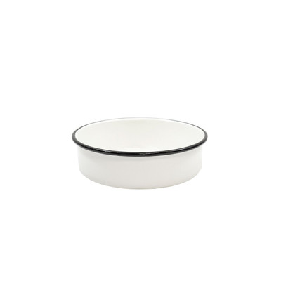 TableCraft Products 80016 2 1/4" x 8 1/2" Dia. Round Vitreous Porcelain Enamel Coated Steel Creamy White With Black Rim Enamelware Collection Serving Tray