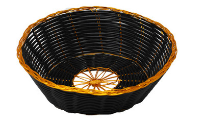 Omcan USA 47192 8.25″ D x 2.25″ W Black Golden Trim Round Woven Basket