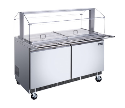 Omcan USA 50089 16.6 Cu. Ft. Stainless Steel 2-Section Aurora Refrigerated Prep Table - 110 Volts
