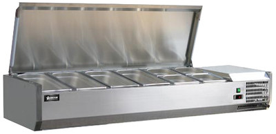 Omcan USA 46657 59" W Countertop Refrigerated Topping Rail with Stainless Steel Cover -115 Volts