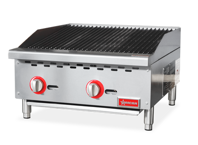 Omcan USA 47377 24" W Stainless Steel Countertop Natural Gas Charbroiler - 70,000 BTU