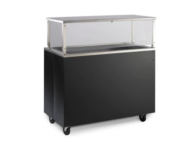 Vollrath 39777 60" W x 24" D x 49" H Open Rear Base Non-Refrigerated Wood 4 Pans 2-Series Affordable Portable Cold Food Station - 120 Volts