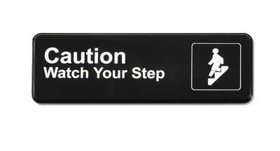 Vollrath 4544 3" x 9" White on Black Caution / Watch Your Step Sign