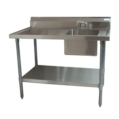 BK Resources BKMPT-3060G-R-P-G 60" W x 30" D x 41.75" H Stainless Steel 18 Gauge Sink on Right Work Table with Prep Sink