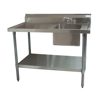 BK Resources BKMPT-3060G-R-P-G 60" W x 30" D x 41.75" H Stainless Steel 18 Gauge Sink on Right Work Table with Prep Sink