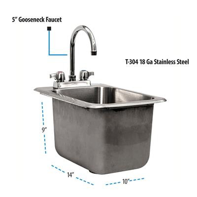 BK Resources BK-DIS-1014-10-P-G 12" W x 18" D x 9.37" H Stainless Steel 20 Gauge One Compartment Drop-In Sink without Drainboards