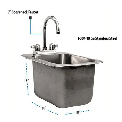 BK Resources BK-DIS-1014-10-P-G 12" W x 18" D x 9.37" H Stainless Steel 20 Gauge One Compartment Drop-In Sink without Drainboards