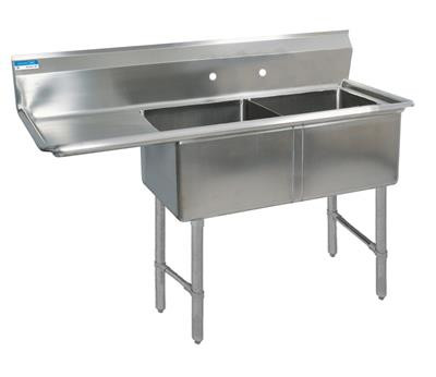 BK Resources BKS-2-18-12 41" W x 23.81" D x 43.75" H Stainless Steel 18 Gauge Two Compartments Sink without Drainboards