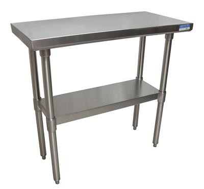 BK Resources SVT-1848 18" W x 48" D Flat Top Stainless Steel Undershelf 18 Gauge Work Table