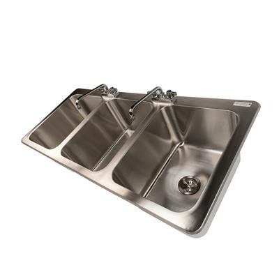 BK Resources DDI3-162012224 55.75" W x 25" D x 12" H Stainless Steel 18 Gauge Three Compartment Drop-In Sink without Drainboards