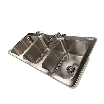 BK Resources DDI3-162012224 55.75" W x 25" D x 12" H Stainless Steel 18 Gauge Three Compartment Drop-In Sink without Drainboards