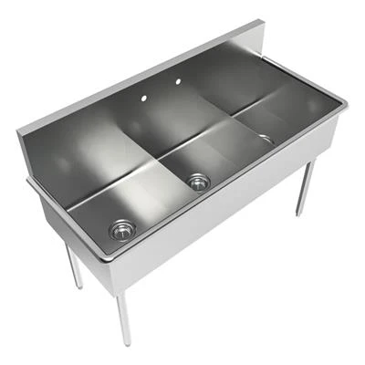 BK Resources BK8BS-3-1821-12 57" W x 24.5" D x 41" H Stainless Steel 18 Gauge Three Compartments Budget Sink without Drainboards