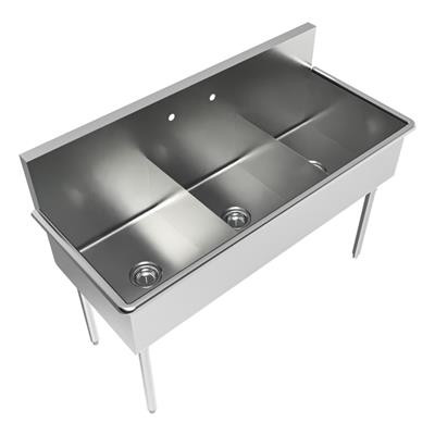BK Resources BK8BS-3-1821-12 57" W x 24.5" D x 41" H Stainless Steel 18 Gauge Three Compartments Budget Sink without Drainboards