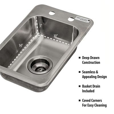 BK Resources BK-DIS-1014 12" W x 18" D x 9.37" H Stainless Steel 18 Gauge One Compartment Drop-In Sink without Drainboards