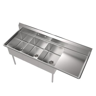BK Resources BKS-3-1824-14-24R 80.5" W x 29.81" D x 43.75" H Stainless Steel 18 Gauge Three Compartment Sink with Right-Hand Drainboard