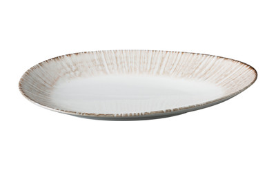 Yanco LE-311 Legna 7" W White &amp; Brown Chinaware Oval Plate - 12/Case