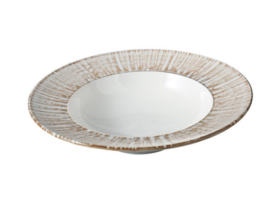 Yanco LE-411 Legna 25 Oz. White and Brown Chinaware Round Pasta Bowl - 12/Case