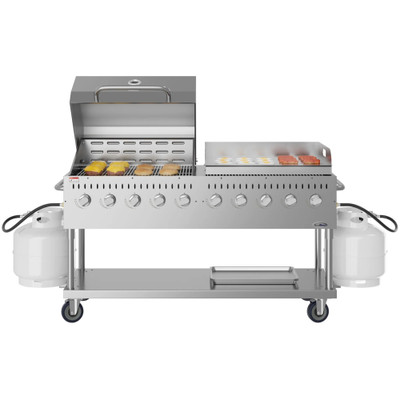 Koolmore CGKIT7-D36G36 72.4" W Stainless Steel Liquid Propane 10 Burners Mobile Commercial Outdoor Grill - 160,000 BTU