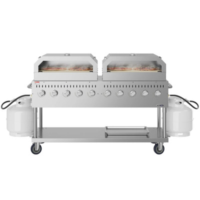 Koolmore CGKIT7-P36P36 72.4" W Stainless Steel Liquid Propane 10 Burners Mobile Commercial Outdoor Grill - 160,000 BTU