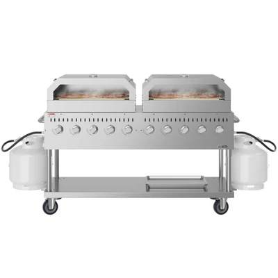 Koolmore CGKIT7-P36P36 72.4" W Stainless Steel Liquid Propane 10 Burners Mobile Commercial Outdoor Grill - 160,000 BTU