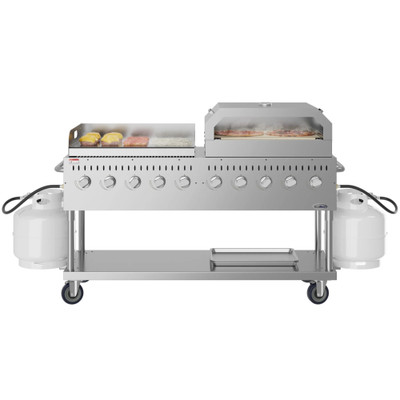 Koolmore CGKIT7-G36P36 72.4" W Stainless Steel Liquid Propane 10 Burners Mobile Commercial Outdoor Grill - 160,000 BTU