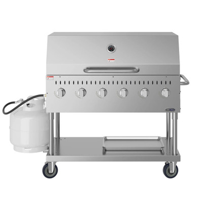Koolmore CGKIT4-48D 47.6" W Stainless Steel 6 Burners Liquid Propane Mobile Commercial Outdoor Grill with Roll Dome Cover - 96,000 BTU