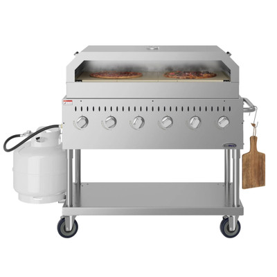 Koolmore CGKIT4-48P 47.6" W Stainless Steel 6 Burners Liquid Propane Mobile Commercial Outdoor Grill with Pizza Oven - 96,000 BTU