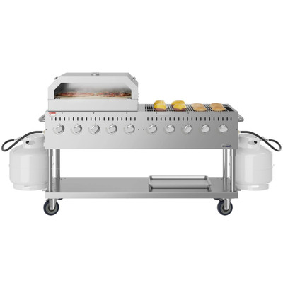 Koolmore CGKIT7-P36 72.4" W Stainless Steel Liquid Propane 10 Burners Mobile Commercial Outdoor Grill - 160,000 BTU