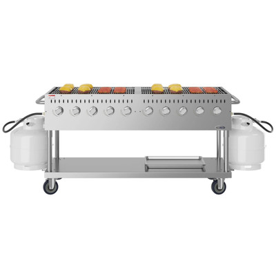 Koolmore KM-CGM-72 72.4" W Stainless Steel Liquid Propane 10 Burners Mobile Commercial Outdoor Grill - 160,000 BTU