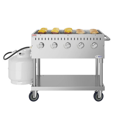 Koolmore KM-CGM-36 35.8" W Stainless Steel Liquid Propane 5 Burners Mobile Commercial Outdoor Grill - 80,000 BTU
