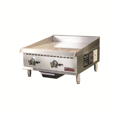 MVP Group ITG-24 24" W Stainless Steel Manual Thermostatic Control Gas Countertop Ikon Griddle - 60,000 BTU