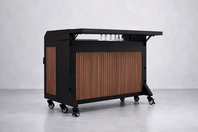 Krowne KR-MCB 52" W NomadBar Mobile and Collapsible System with Stainless Steel Interior and Wood Paneling Finish